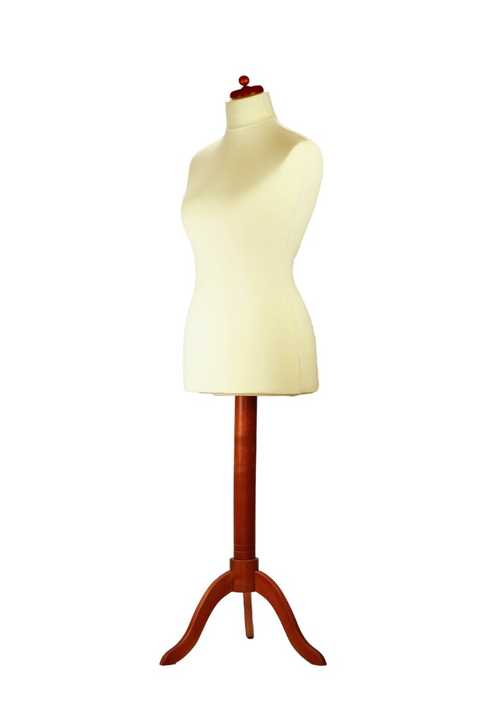 Busto de Mujer en Tela Beige con Copa y Pie de Madera Blanca 'T' 42