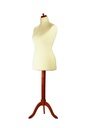 Busto de Mujer en Tela Beige con Copa y Pie de Madera Blanca 'T' 42