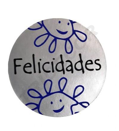 Felicidades Pegatina de Girasol Plata y Azul 250 Unidades/Rollo