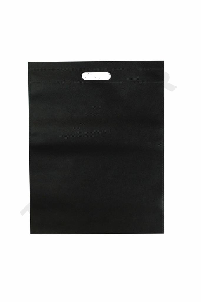 Bolsa No Tejida Negra 70G Vertical con Asa Troquelada y Base con Fuelles 40X50+10CM 25uds/paquete