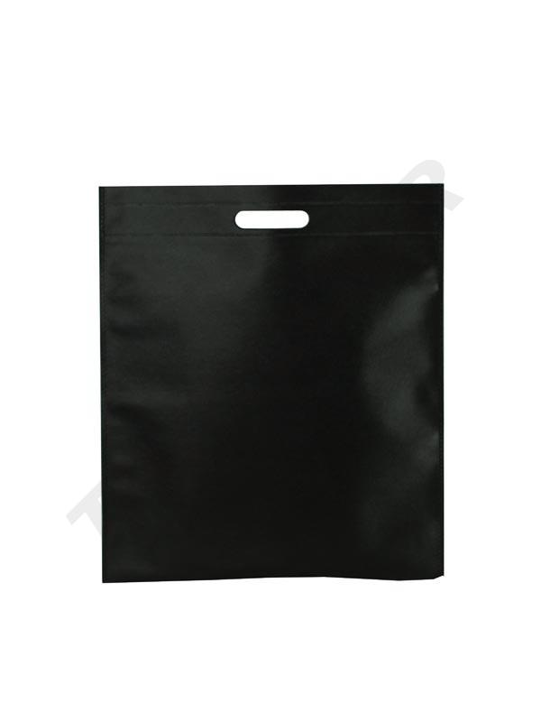 Bolsa No Tejida Negra 70G Vertical con Asa Troquelada y Base con Fuelles 40X50+10CM 25uds/paquete