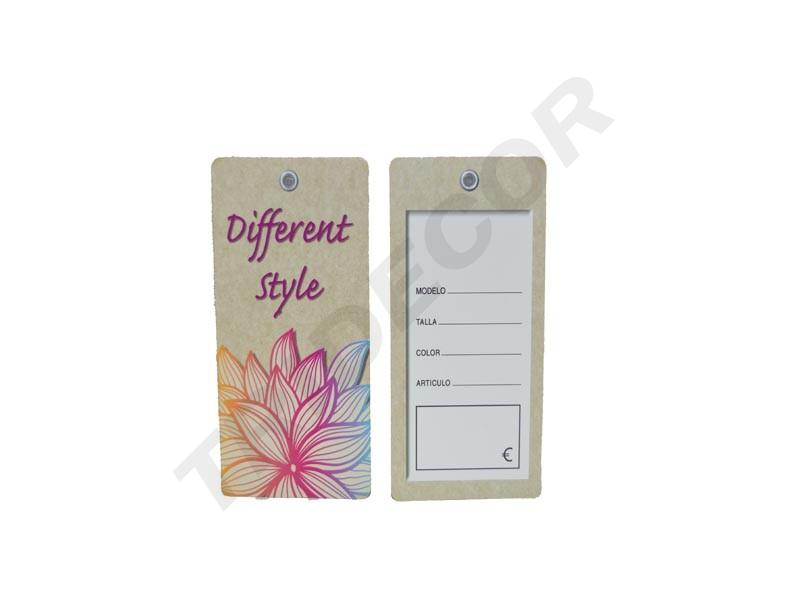 Etiqueta troquelada en beige de diferente estilo