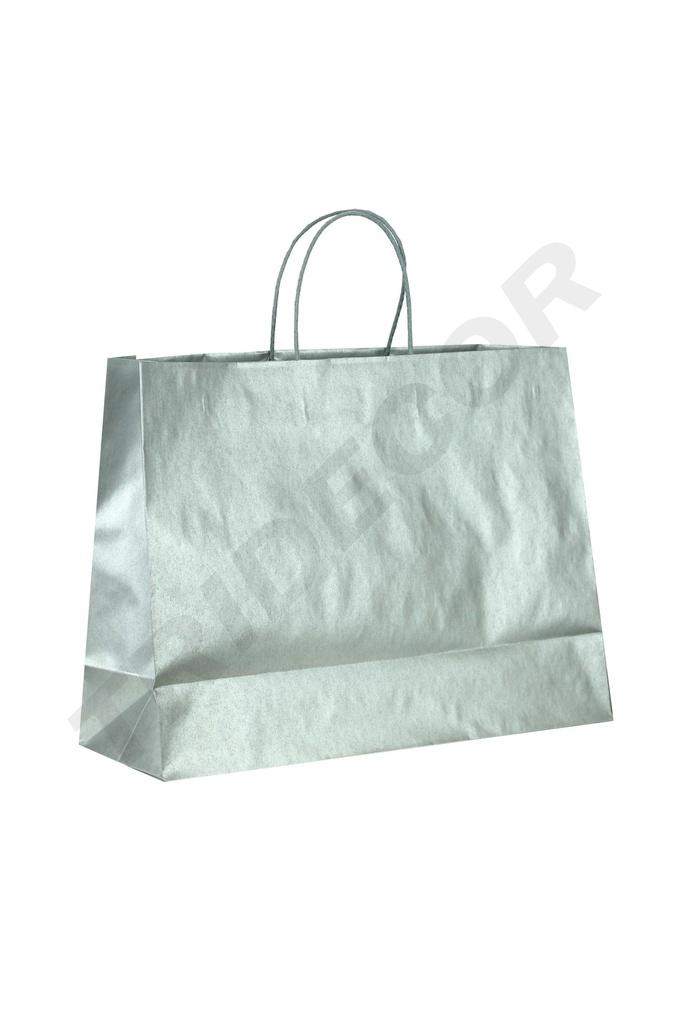 Bolsa de papel de celulosa con asa de cordón plateado, 35X13X31 cm, 25 piezas
