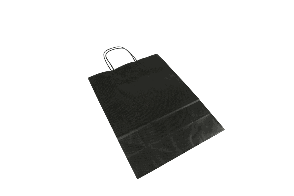 Bolsa de papel con asa arrugada negra, celulosa, 27x12x37 cm, 25 piezas