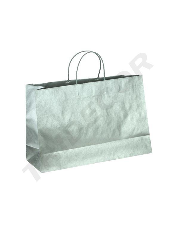 Bolsa de Papel de Celulosa con Asa de Cordón, Color Plata, 33X15X45 CM, 25 Unidades