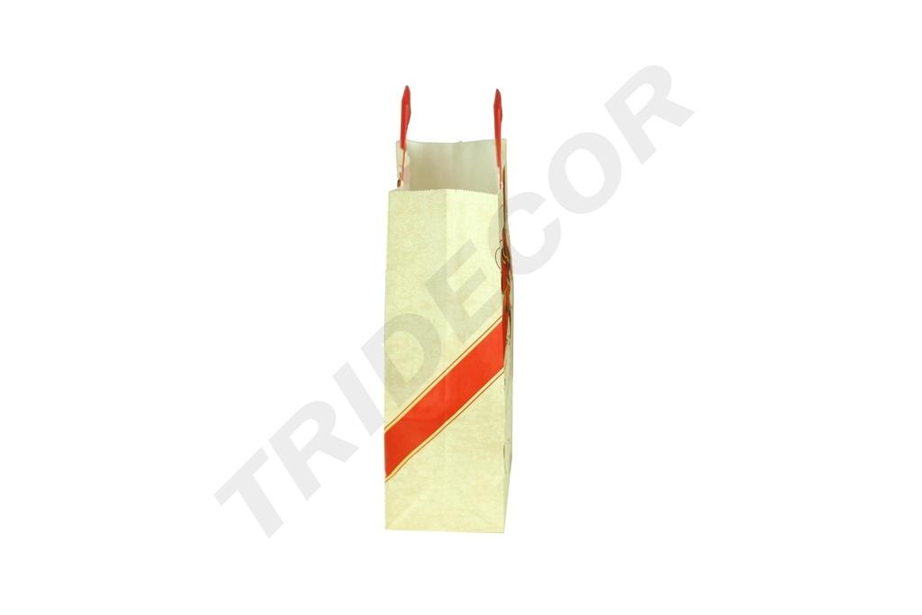Bolsa de papel de celulosa con asa plana beige y lazo rojo 29X22X10 cm 25 unidades