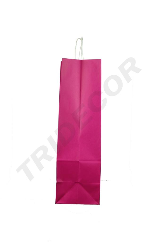 Bolsa de papel de celulosa con asa rizada, tamaño 22X10X27CM, color fucsia con corazones, 25 unidades