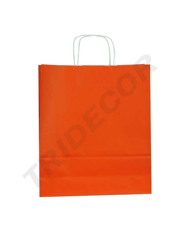 Bolsa de papel de celulosa con asa rizada naranja 41X32X12 CM 25 unidades