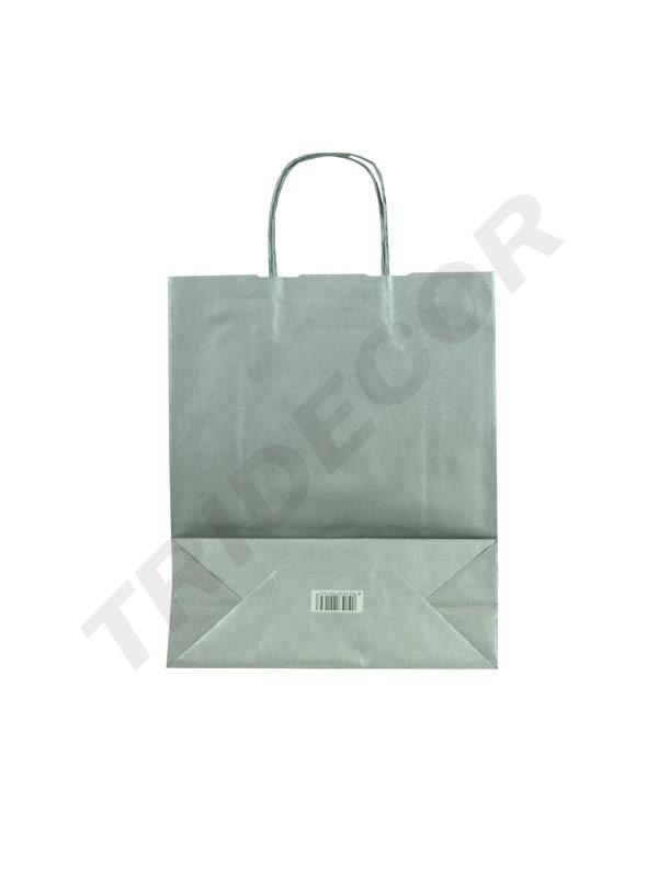 Bolsa de papel de celulosa con asa rizada plateada, 37x27x12 cm, 25 unidades