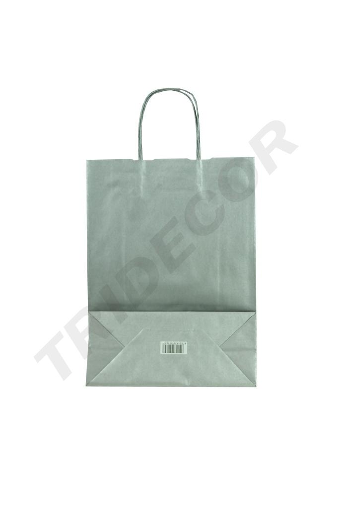 Bolsa de papel de celulosa con asa rizada plateada, 37x27x12 cm, 25 unidades