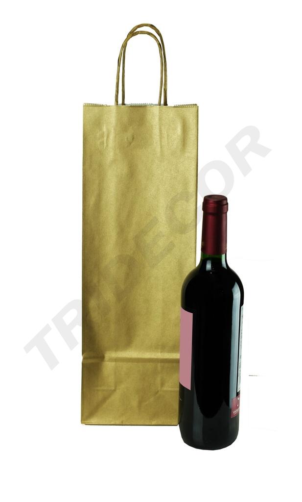 Bolsa de papel de celulosa dorada para botellas con asa rizada, tamaño 39X14+8,5cm, 25pcs