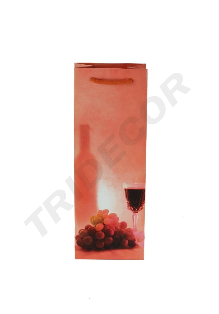 Bolsa de papel coral con asa de cordón para botella de vino, tamaño 36X13+8,5 CM, 25 unidades