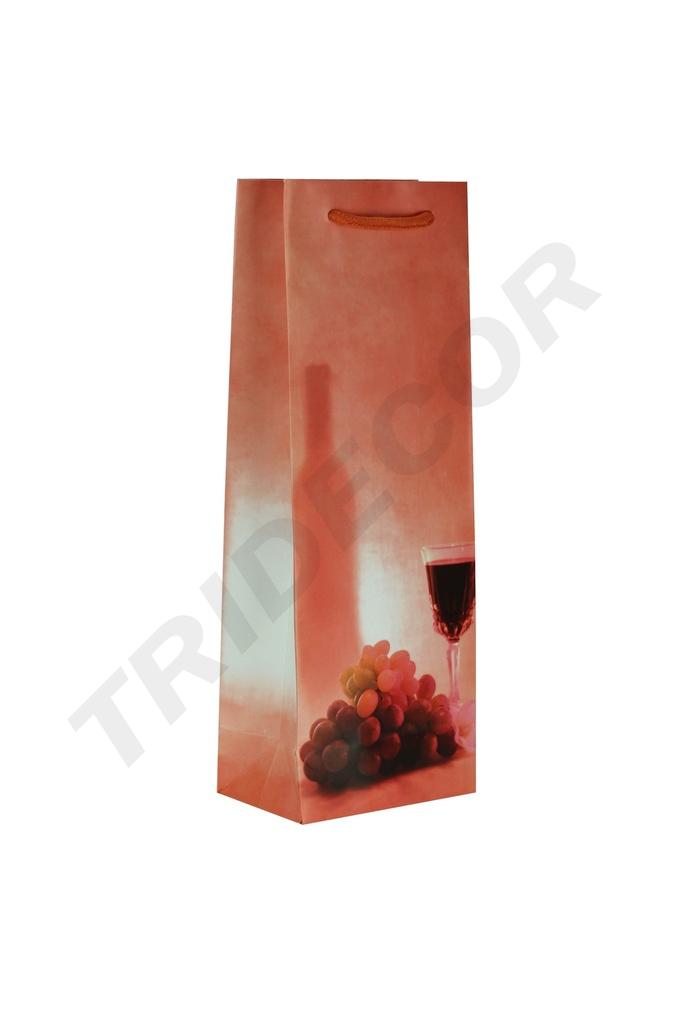 Bolsa de papel coral con asa de cordón para botella de vino, tamaño 36X13+8,5 CM, 25 unidades