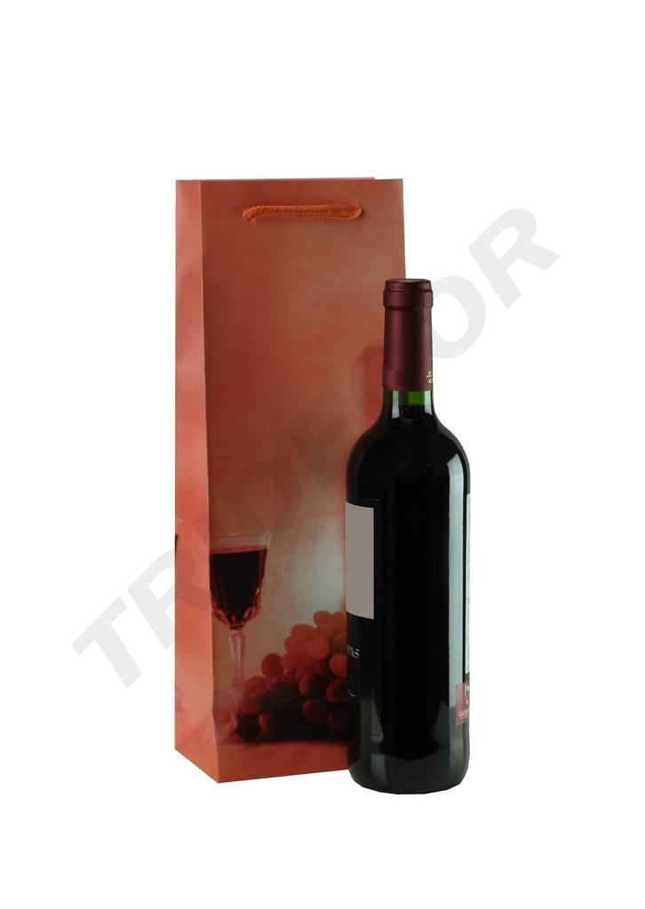 Bolsa de papel coral con asa de cordón para botella de vino, tamaño 36X13+8,5 CM, 25 unidades
