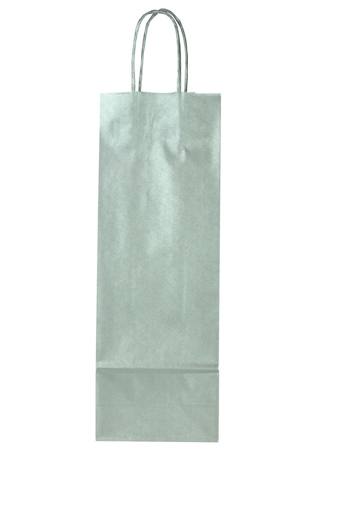 Bolsa de papel con asa de cordón de plata para botella de vino 36X13+8.5 cm 25 unidades