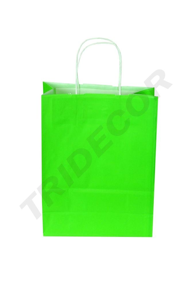 Bolsa de papel verde claro con asa rizada 29X22X10 cm 25 unidades