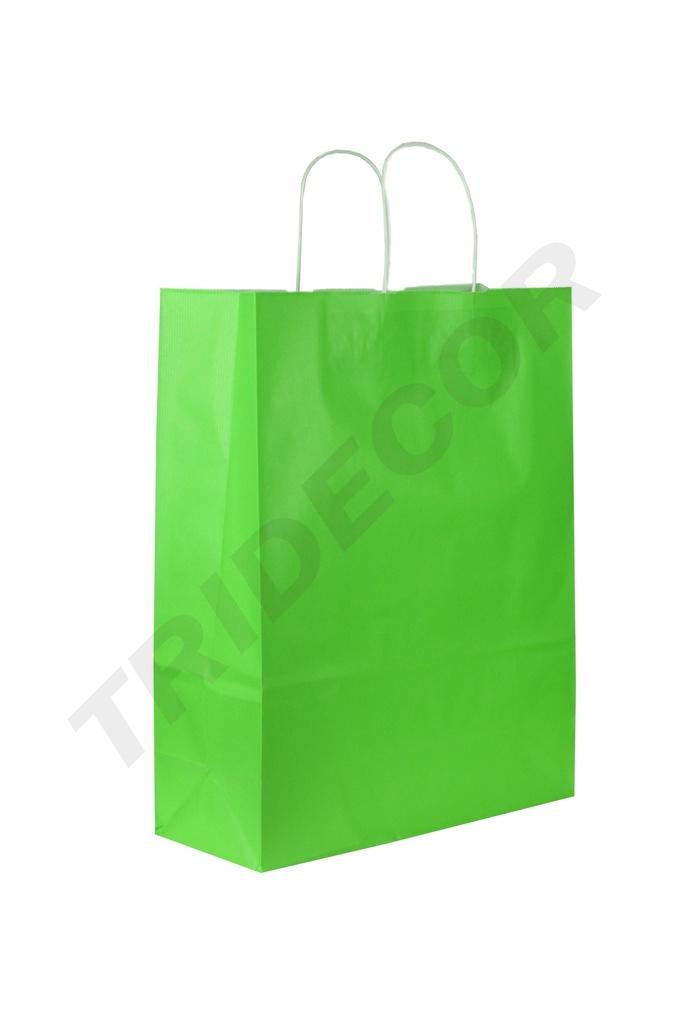 Bolsa de papel verde claro con asa rizada 41x32x13cm 25 unidades