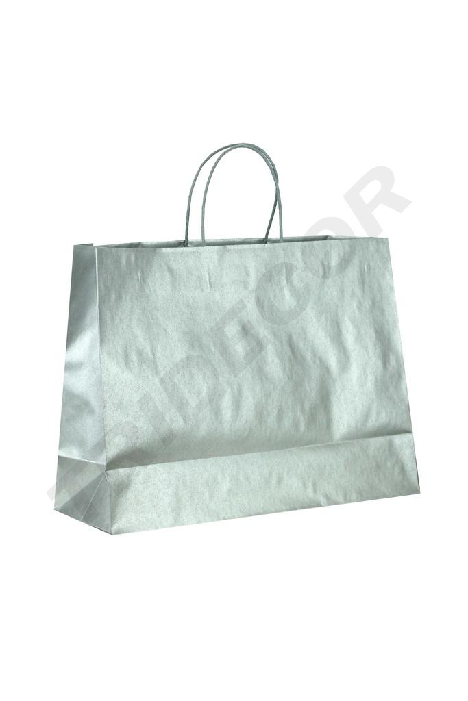 Bolsa de papel Kraft con asa de cuerda plateada 54x16x43 cm 25 unidades