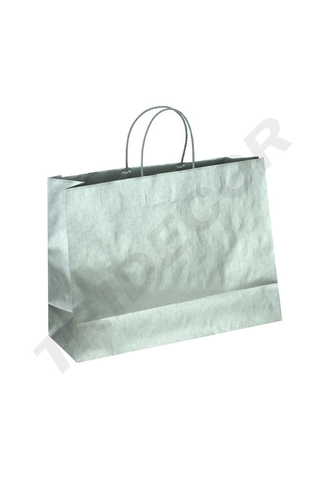 Bolsa de papel Kraft con asa de cuerda plateada 54x16x43 cm 25 unidades