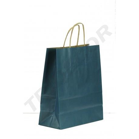 Bolsa de papel kraft azul oscuro con asa rizada 30X24X11 cm 25 unidades