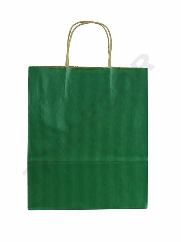 Bolsas de papel Kraft con asa rizada, color verde, 27X22X10 cm, 25 unidades