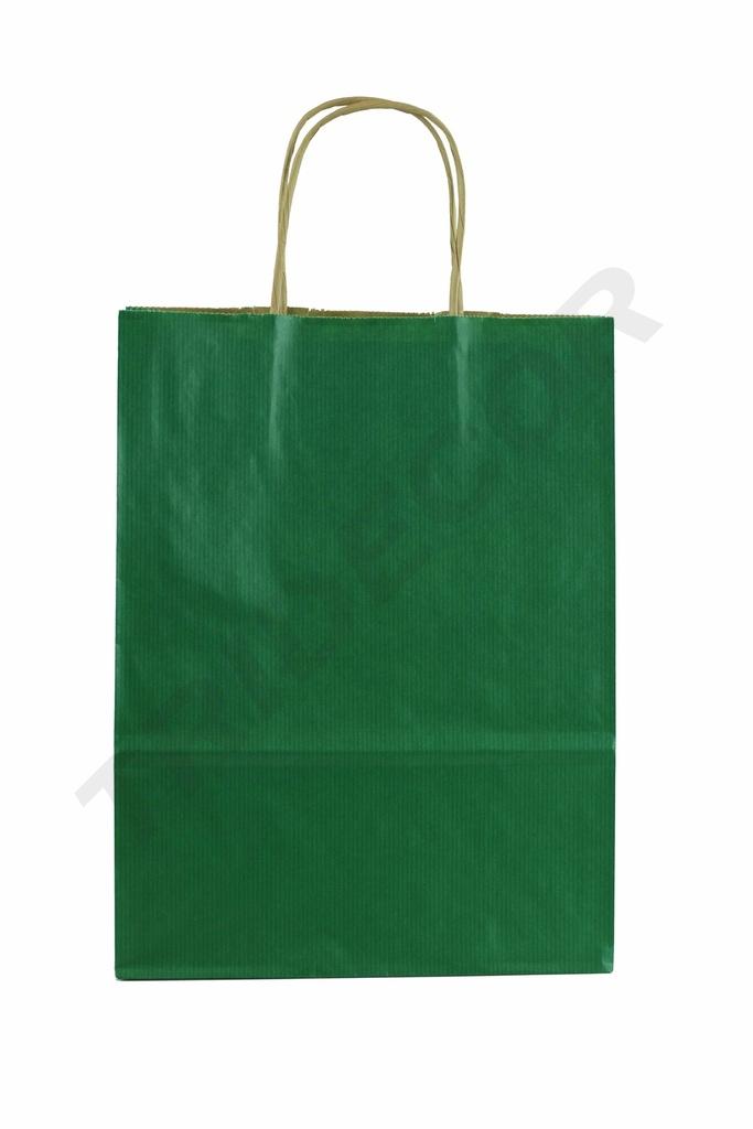 Bolsa de papel Kraft con asa rizada, color verde, 27X22X10 cm, 25 unidades