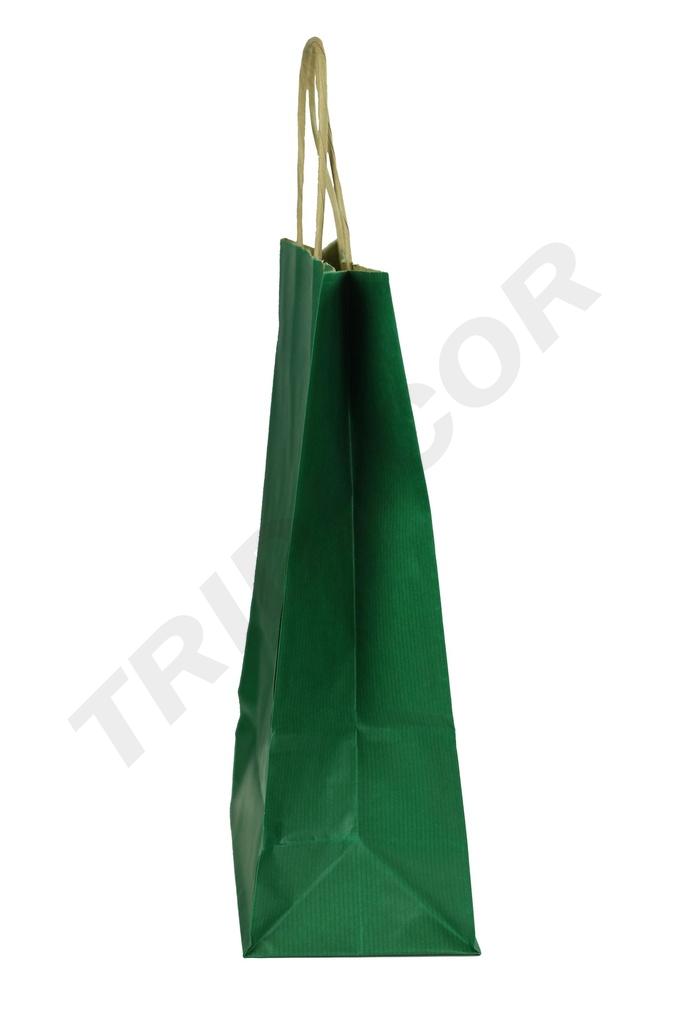 Bolsa de papel Kraft con asa rizada, color verde, 27X22X10 cm, 25 unidades