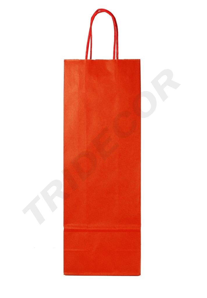 Bolsa de Papel Kraft Rojo con Asa Retorcida para Botellas, 39x14+8.5cm, 25pcs