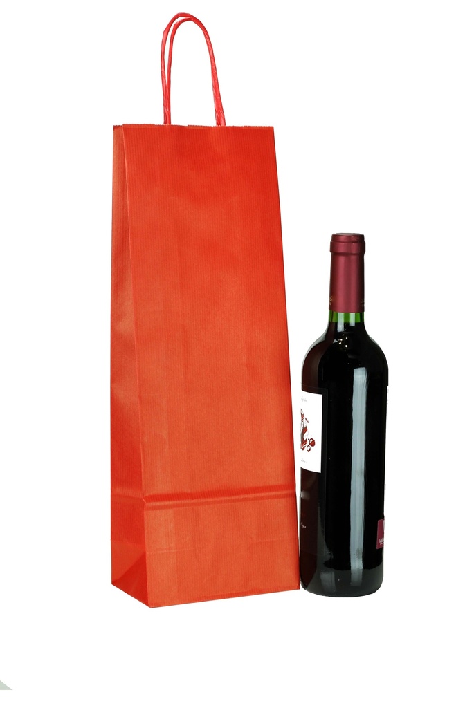 Bolsa de Papel Kraft Rojo con Asa Retorcida para Botellas, 39x14+8.5cm, 25pcs