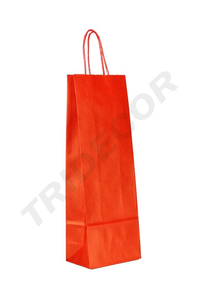 Bolsa de Papel Kraft Rojo con Asa Retorcida para Botellas, 39x14+8.5cm, 25pcs