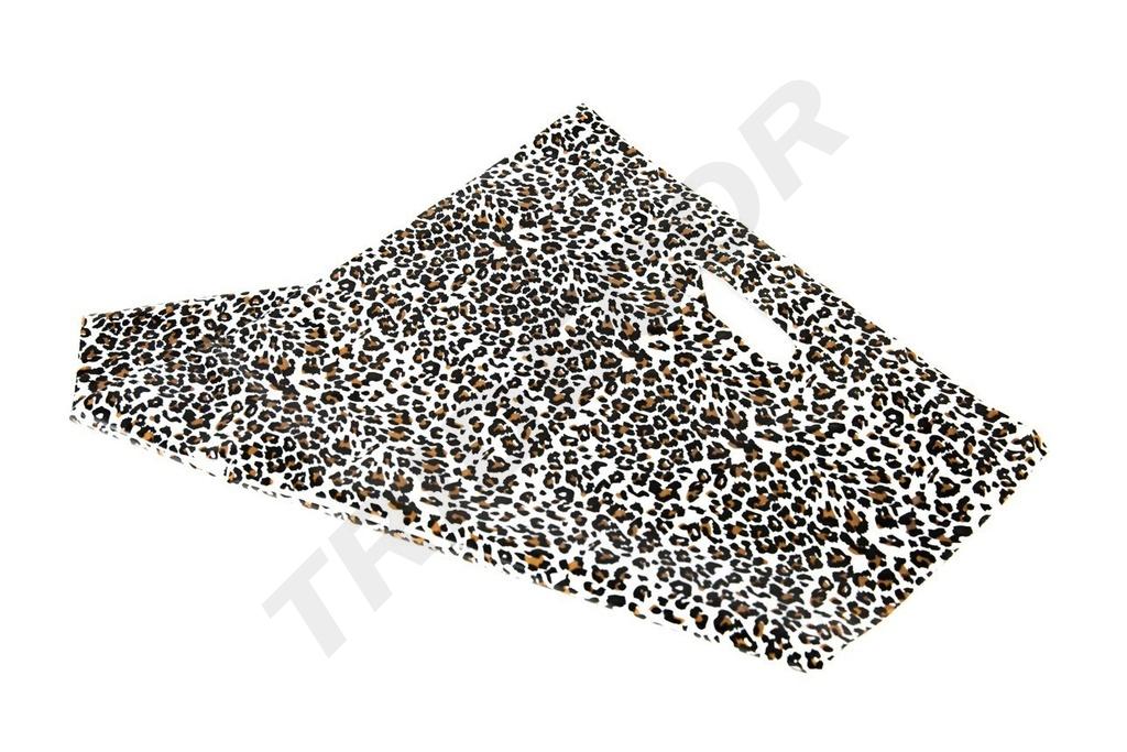 Bolsa de plástico con estampado de leopardo y asa troquelada, 50x60 cm, 100 piezas