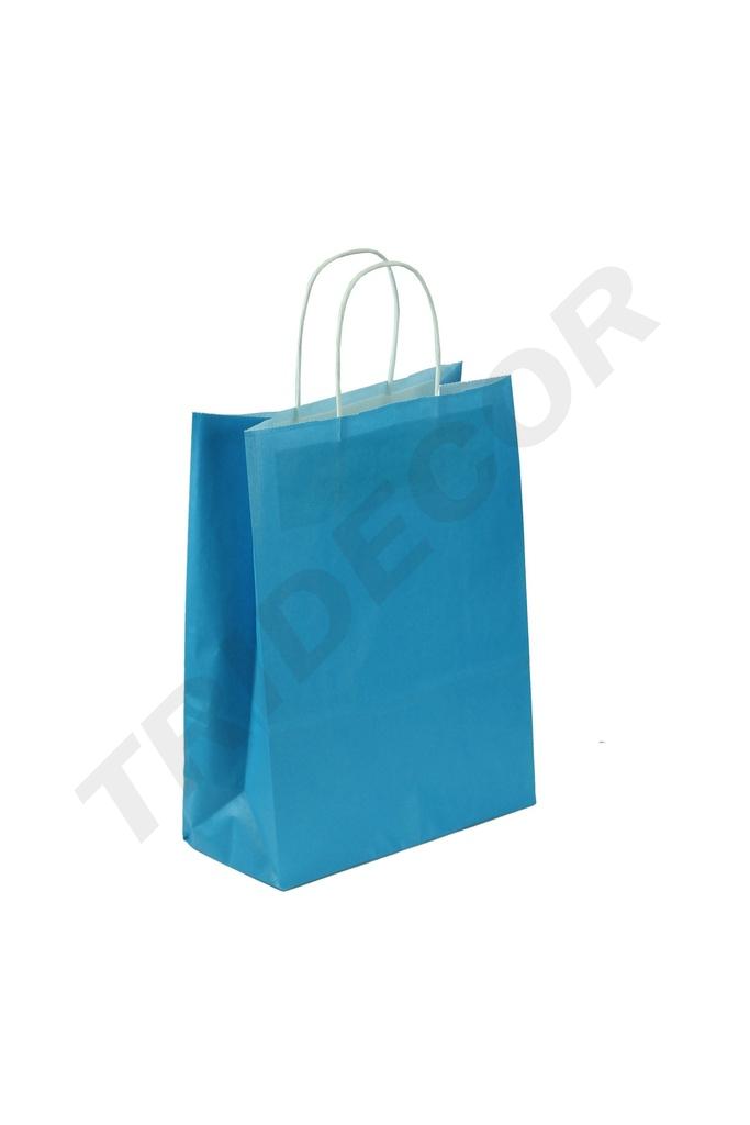 Bolsa de Papel de Celulosa Azul Claro con Asa Torcida 12X27X37 CM 25 Unidades