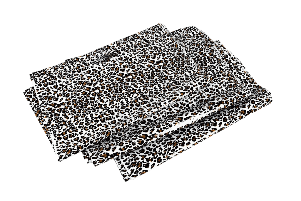 Bolsa de Plástico con Estampado de Leopardo 35x45 cm con Asa Troquelada, 100 Piezas