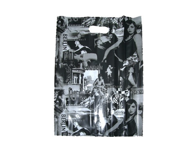 Bolsas de Plástico Negras y Blancas con Asas Reforzadas Troqueladas 45x35 cm - 100 Unidades