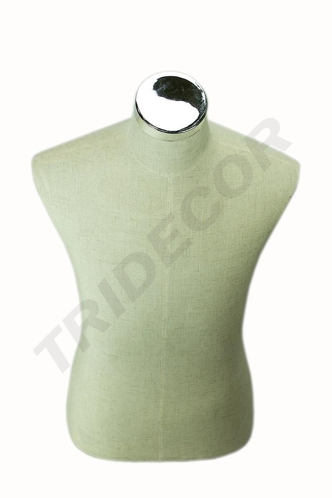 Busto de Hombre de Lino Beige con Base de Madera