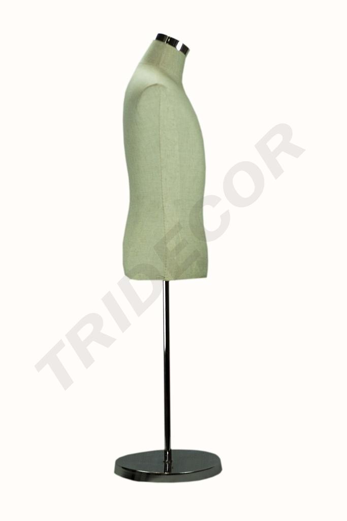 Busto de Hombre de Lino Beige con Base de Madera