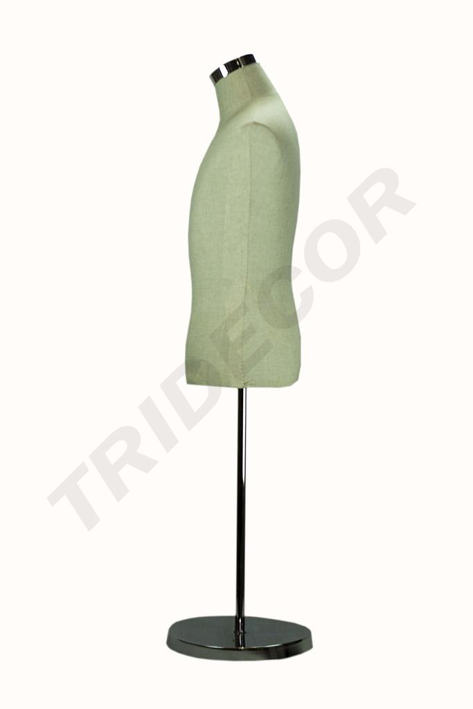 Busto de Hombre de Lino Beige con Base de Madera