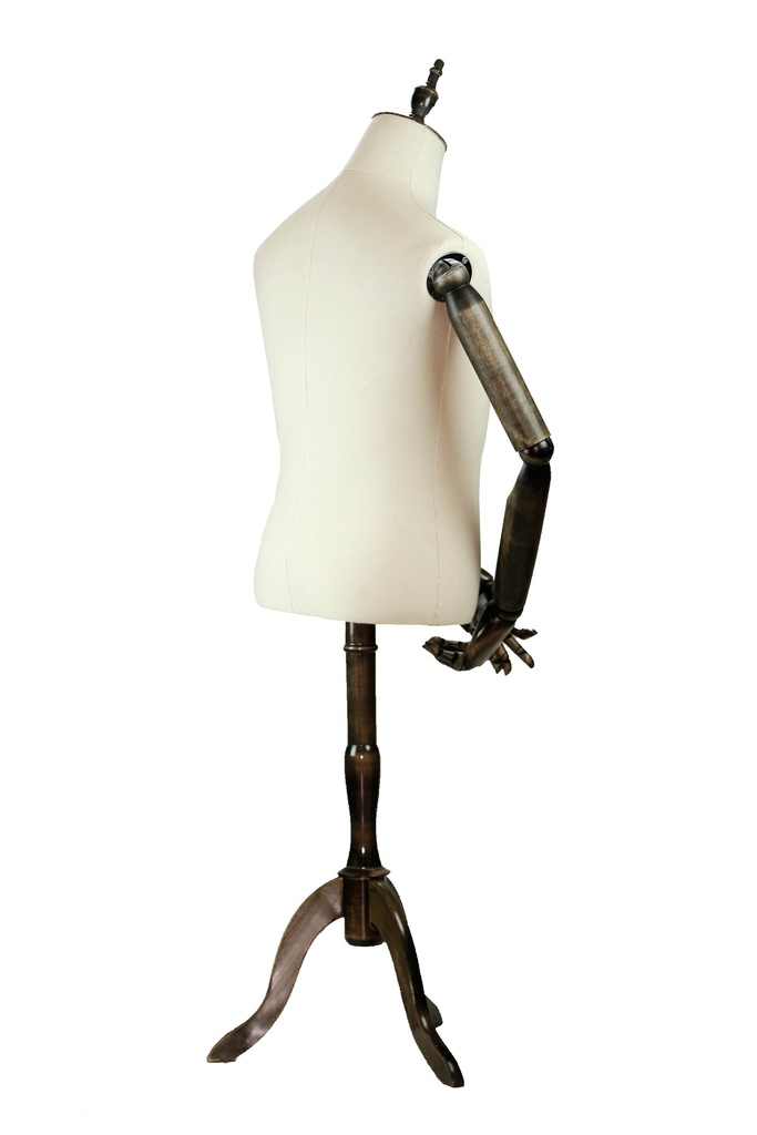Busto de hombre con brazos articulados de tela y pies de madera