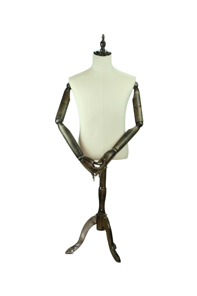 Busto de hombre con brazos articulados de tela y pies de madera