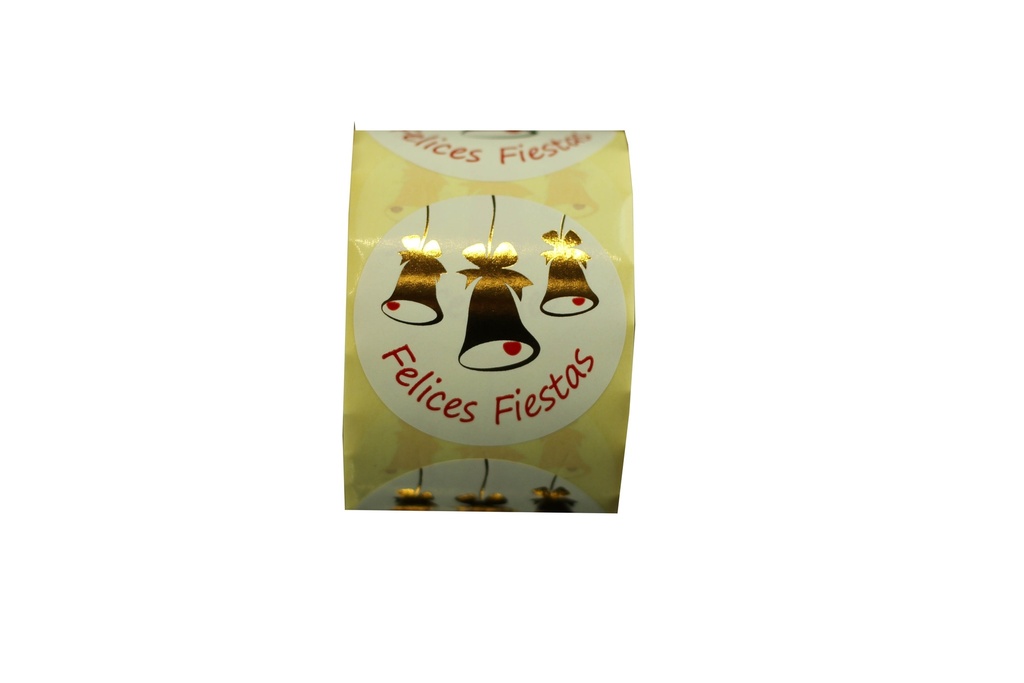 Pegatina 'Felices Fiestas' Motivo Campanas Doradas
