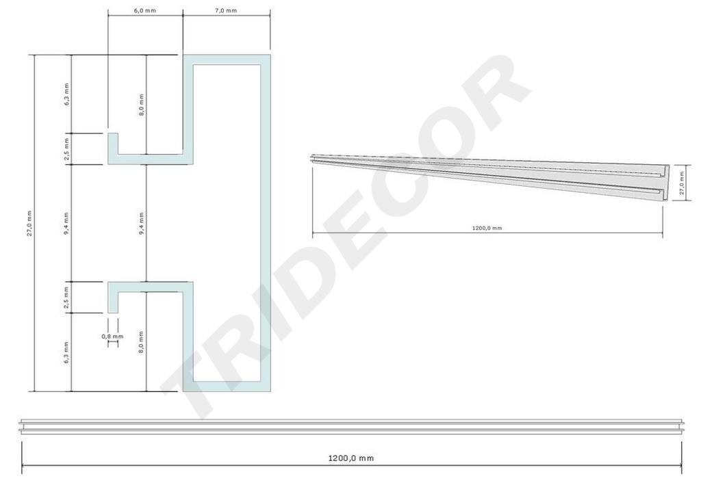 Guía de aluminio para panel de láminas de 120cm