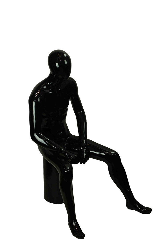 Maniquí Masculino Sentado de Fibra de Vidrio Negro Brillante