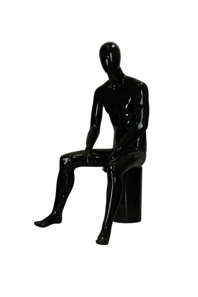 Maniquí Masculino Sentado de Fibra de Vidrio Negro Brillante