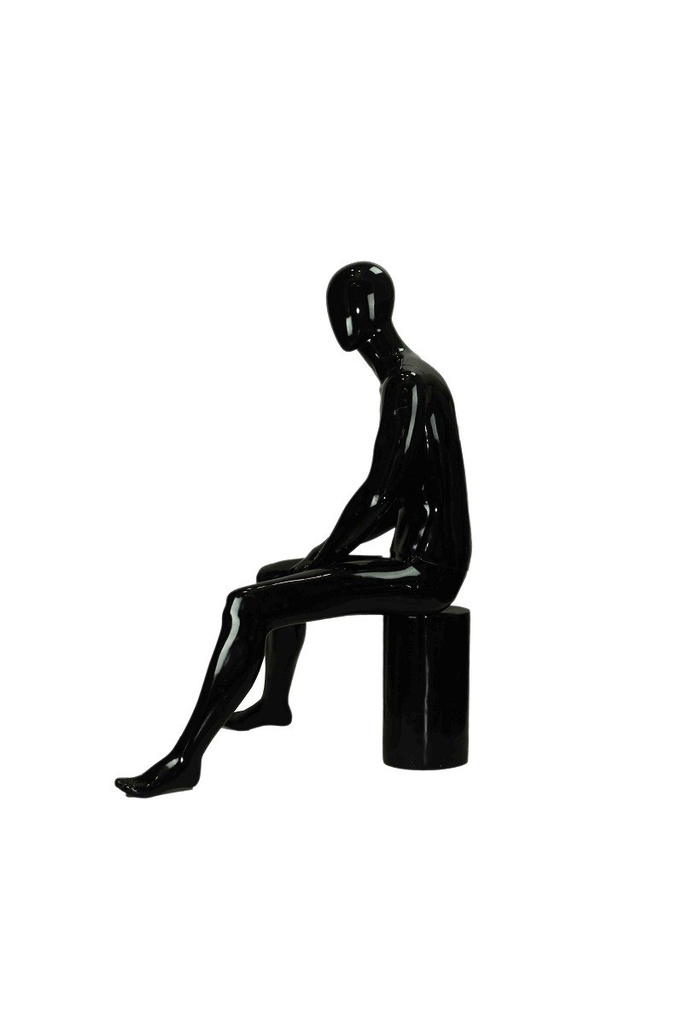 Maniquí Masculino Sentado de Fibra de Vidrio Negro Brillante