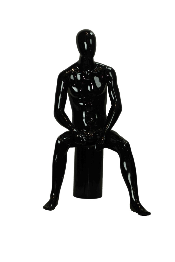 Maniquí Masculino Sentado de Fibra de Vidrio Negro Brillante