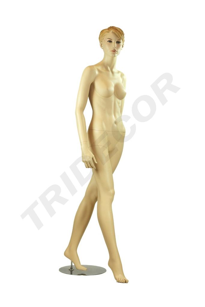 Maniquí femenino de fibra de vidrio con cabello tallado color carne