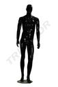 Maniquí Masculino Lacado en Negro Brillante con Características y Rodilla Doblada