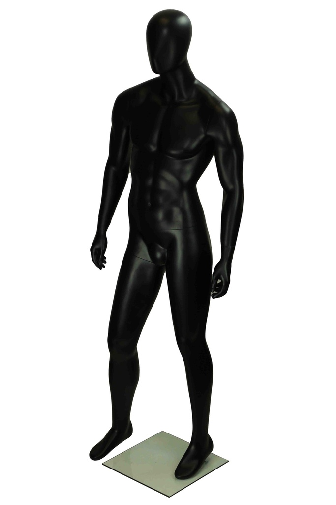 Maniquí masculino de fibra de vidrio negro mate sin características