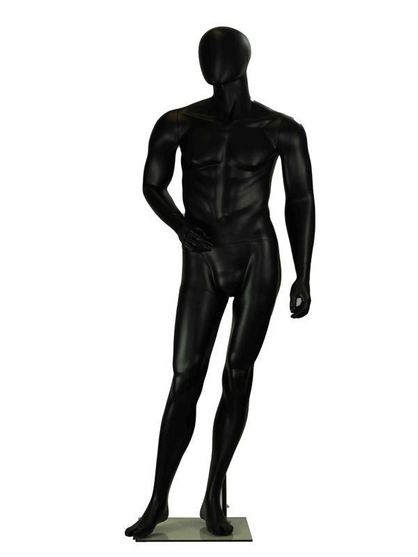 Maniquí lacado en negro mate sin características con brazo doblado