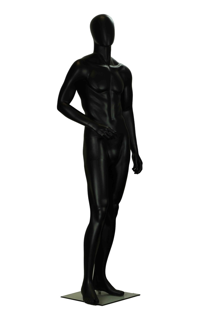 Maniquí lacado en negro mate sin características con brazo doblado
